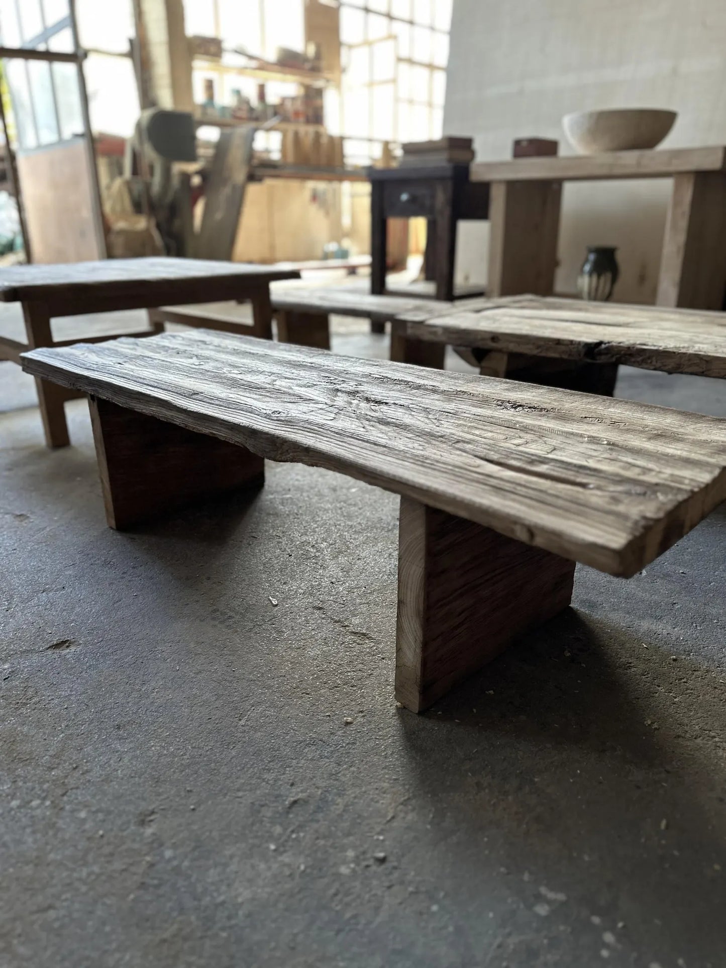 Rustic Low Oak Wood Coffee Table • Living Room Handmade Furniture