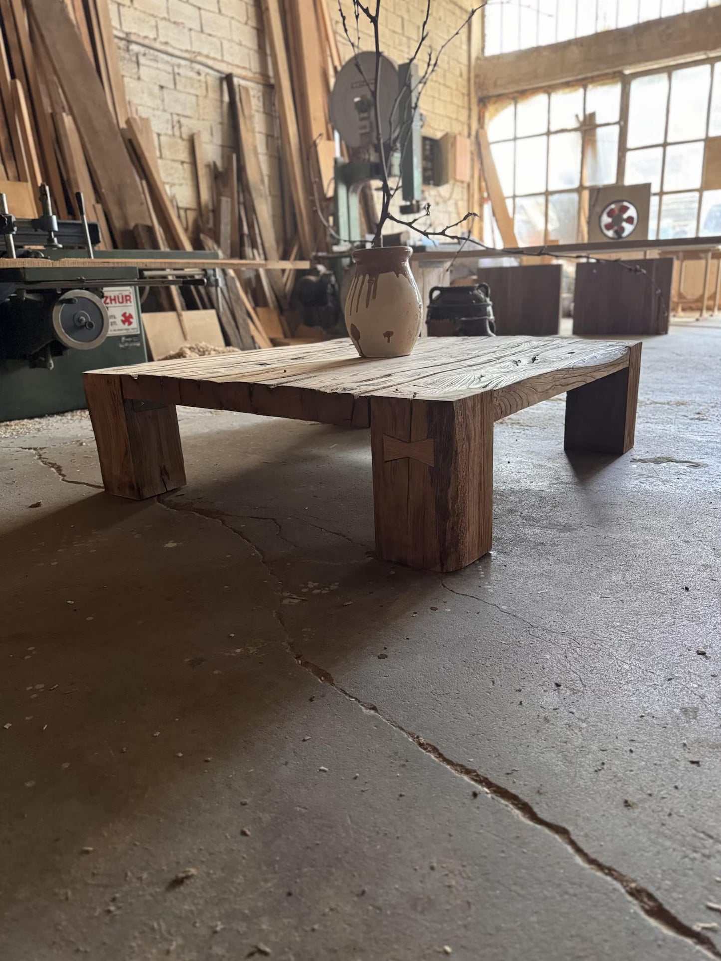 Rustic Reclaimed Barn Beam Oak Coffee Table • Handmade Large Wood Coffee Table