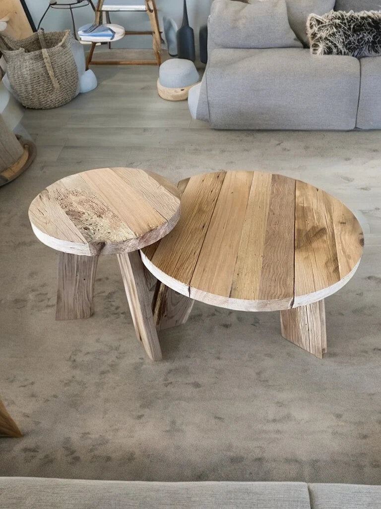 Unique Rustic Round Coffee Table • Reclaimed Wood Side Table