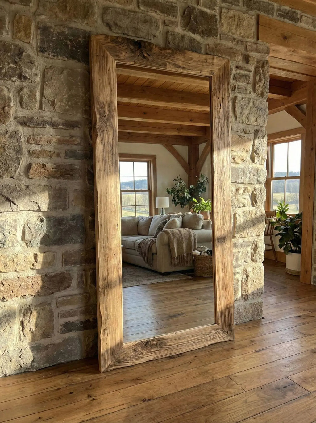 Reclaimed Wood Floor Mirror – Rustic Wood Large Mirror