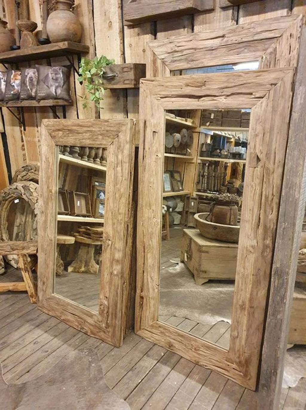 Reclaimed Wood Floor Mirror – Rustic Wood Large Mirror