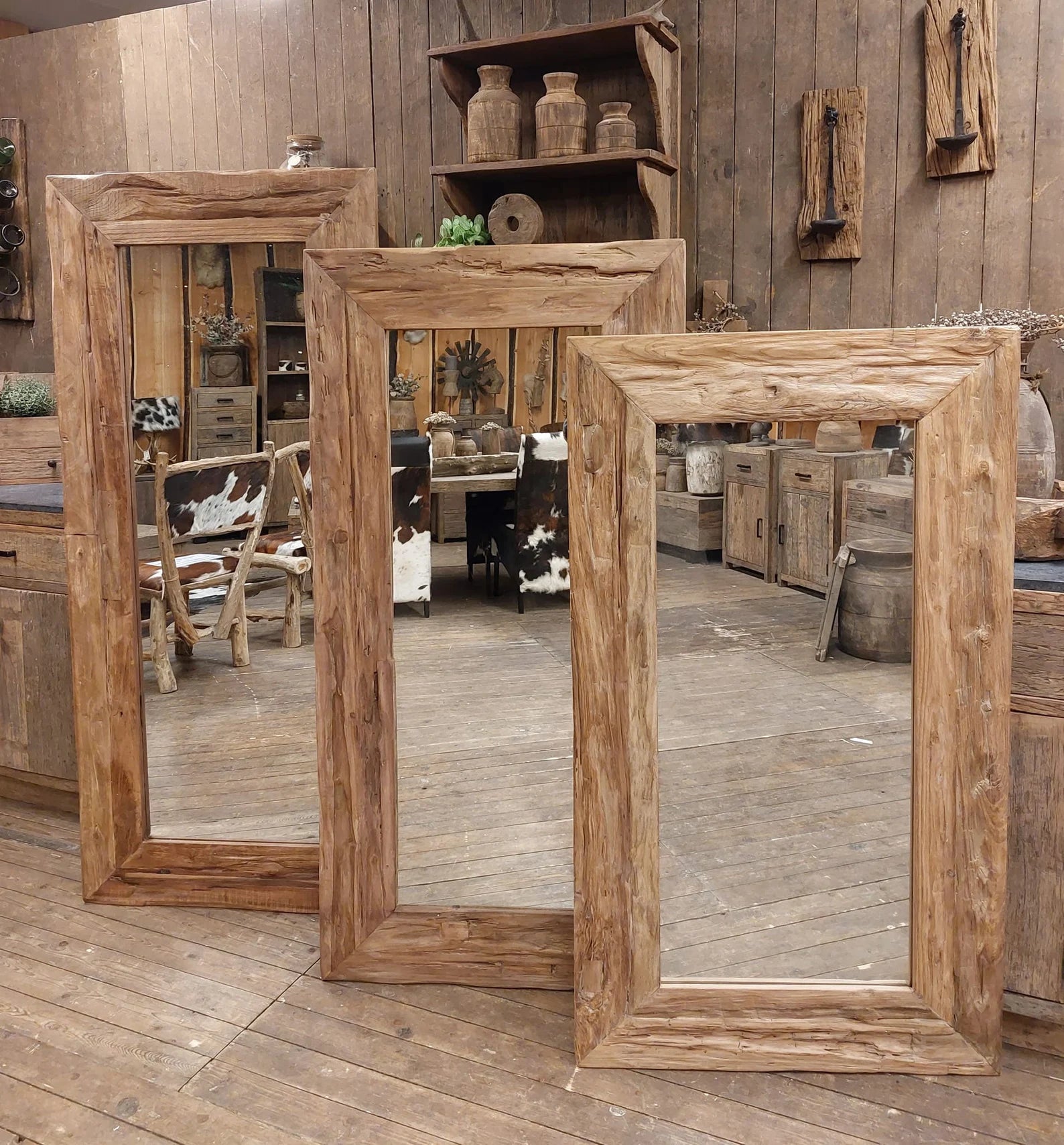 Reclaimed Wood Floor Mirror – Rustic Wood Large Mirror