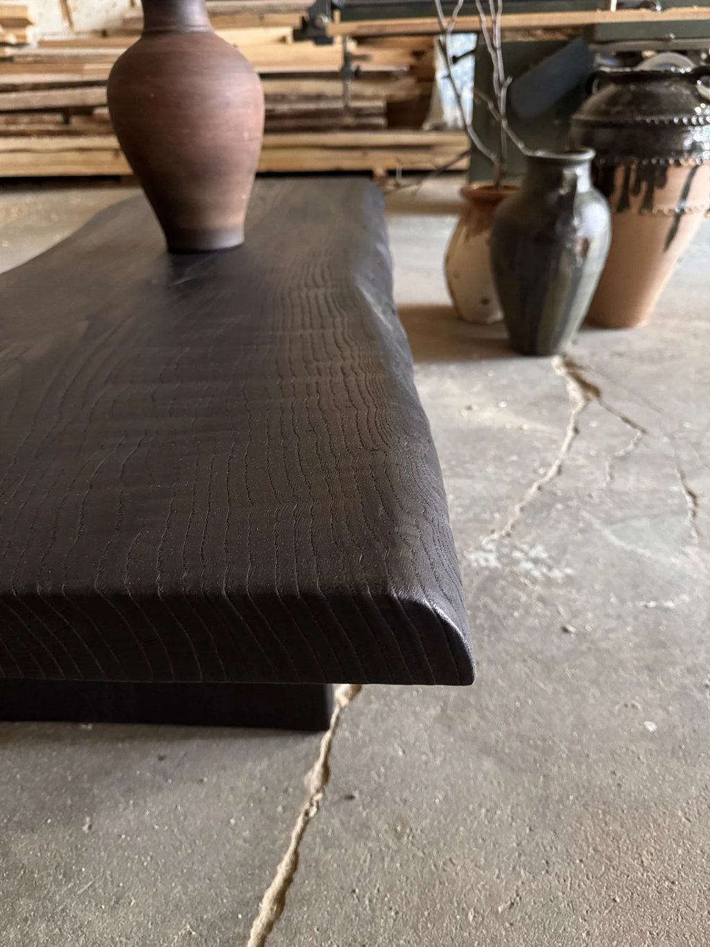 Shou Sugi Ban Reclaimed Wood Coffee Table • Smooth Dark Low End Table