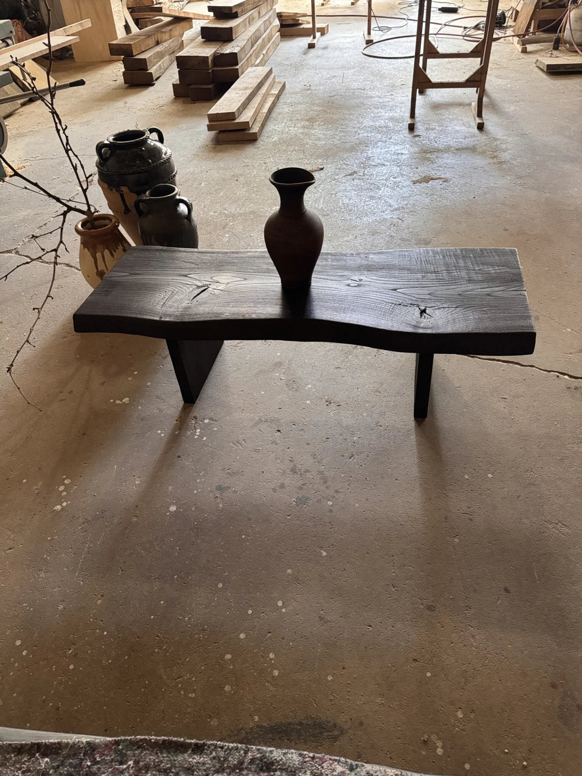 Shou Sugi Ban Reclaimed Wood Coffee Table • Smooth Dark Low End Table