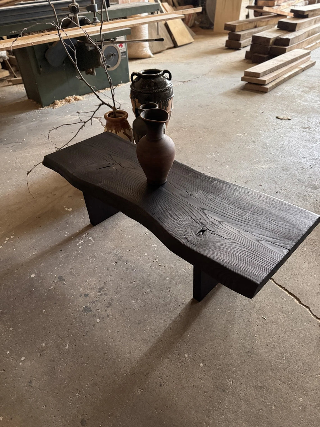 Shou Sugi Ban Reclaimed Wood Coffee Table • Smooth Dark Low End Table