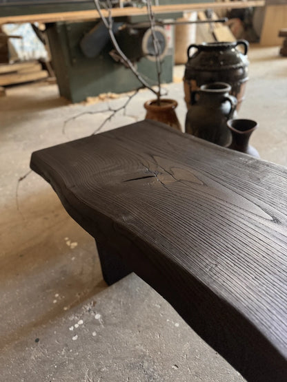 Shou Sugi Ban Reclaimed Wood Coffee Table • Smooth Dark Low End Table