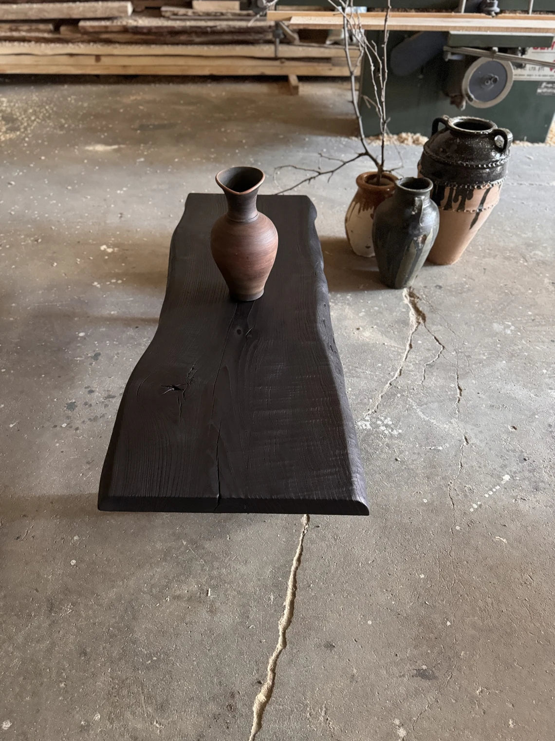 Shou Sugi Ban Reclaimed Wood Coffee Table • Smooth Dark Low End Table