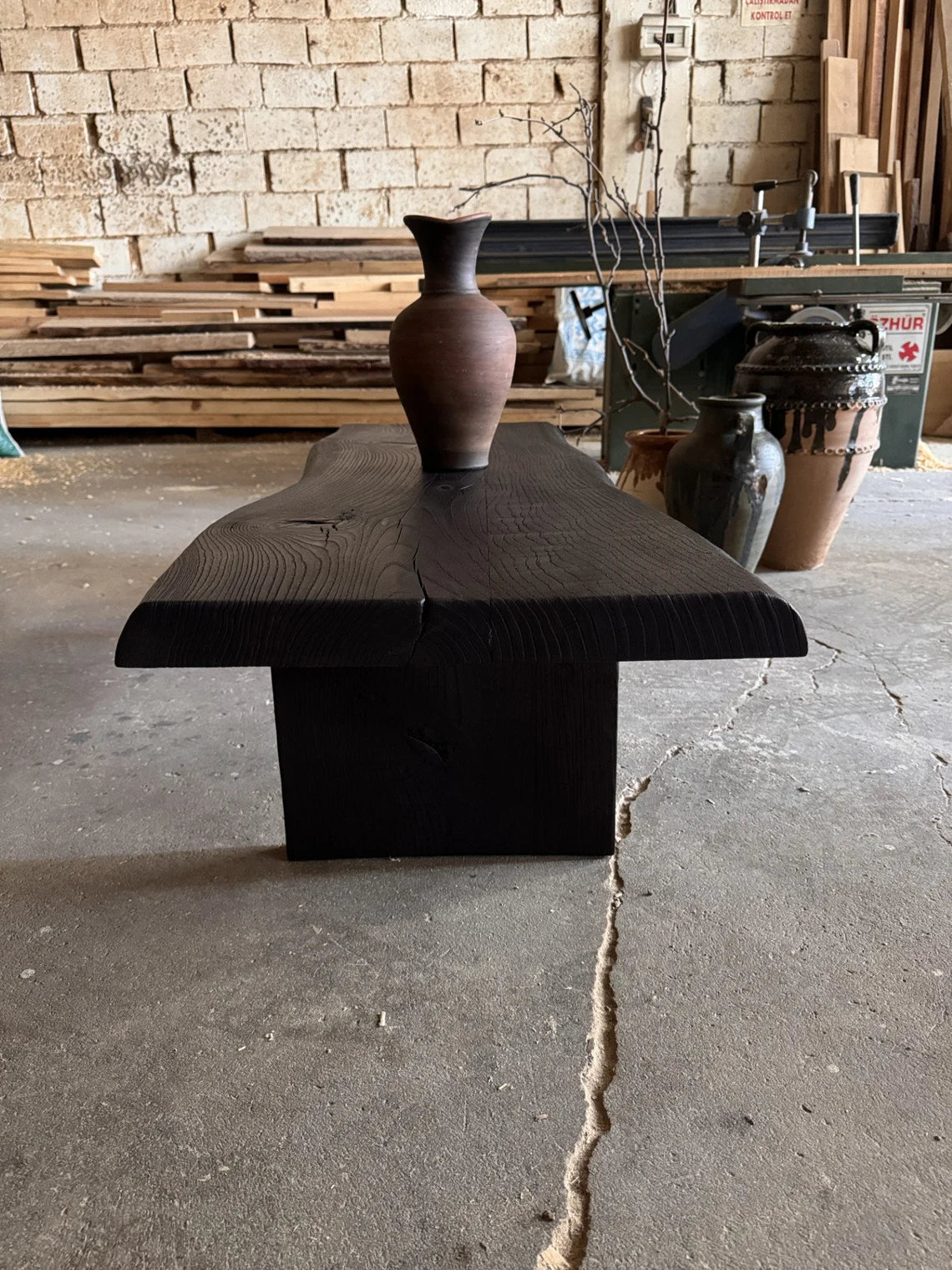 Shou Sugi Ban Reclaimed Wood Coffee Table • Smooth Dark Low End Table