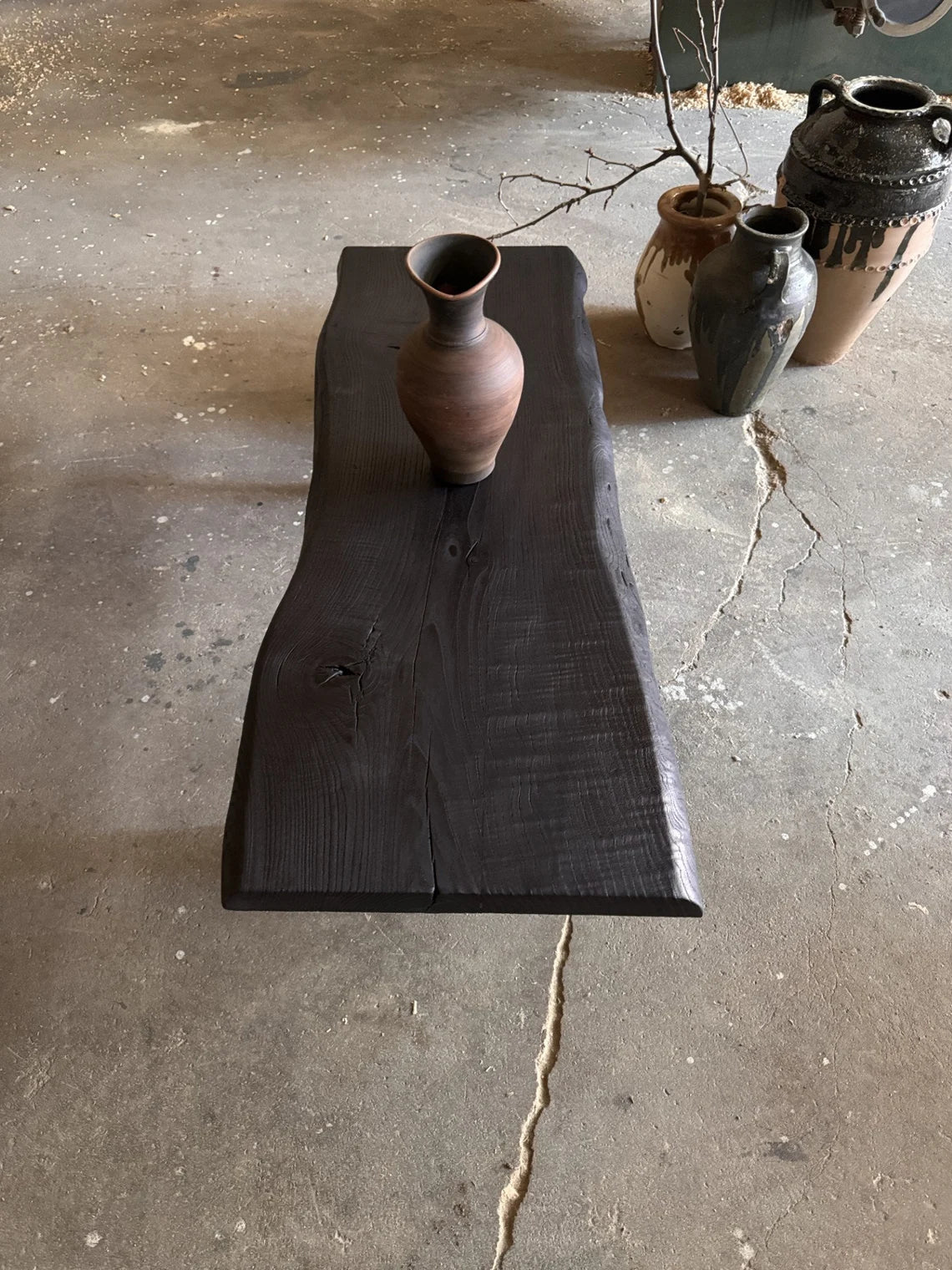 Shou Sugi Ban Reclaimed Wood Coffee Table • Smooth Dark Low End Table