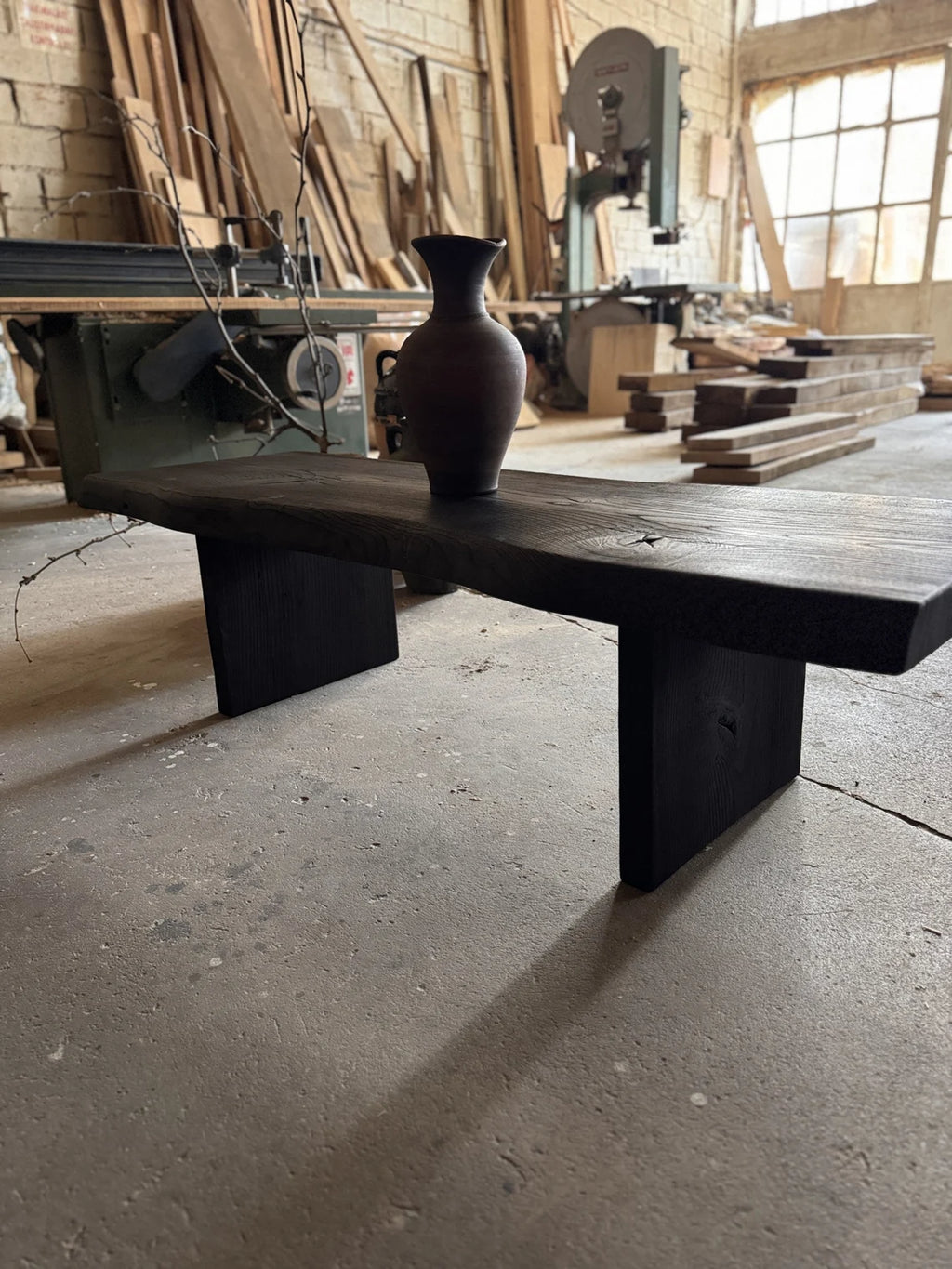 Shou Sugi Ban Reclaimed Wood Coffee Table • Smooth Dark Low End Table