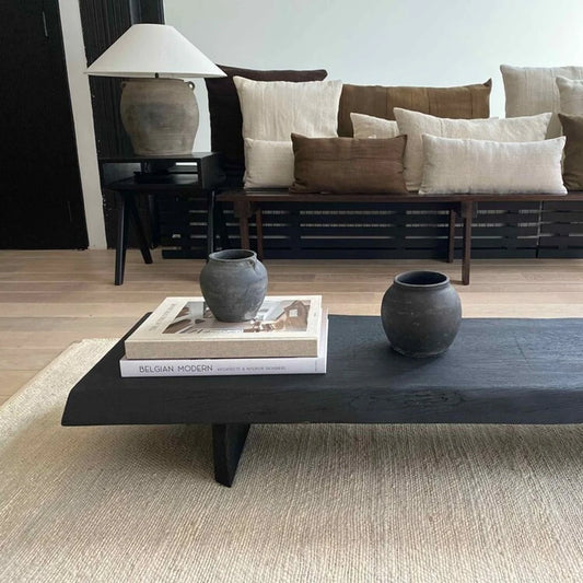 Shou Sugi Ban Reclaimed Wood Coffee Table • Smooth Dark Low End Table
