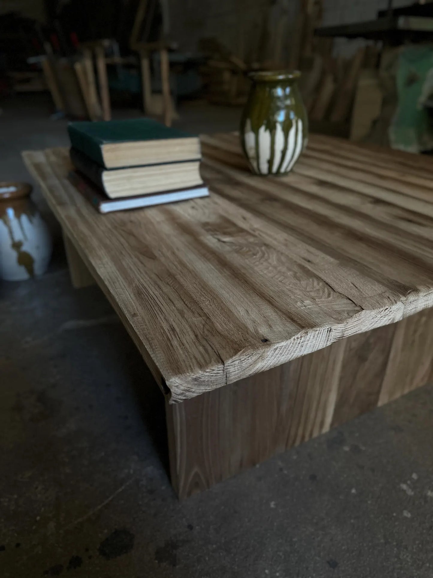 Rustic Reclaimed Low Oak Wood Coffee Table • Living Room Handmade Furniture