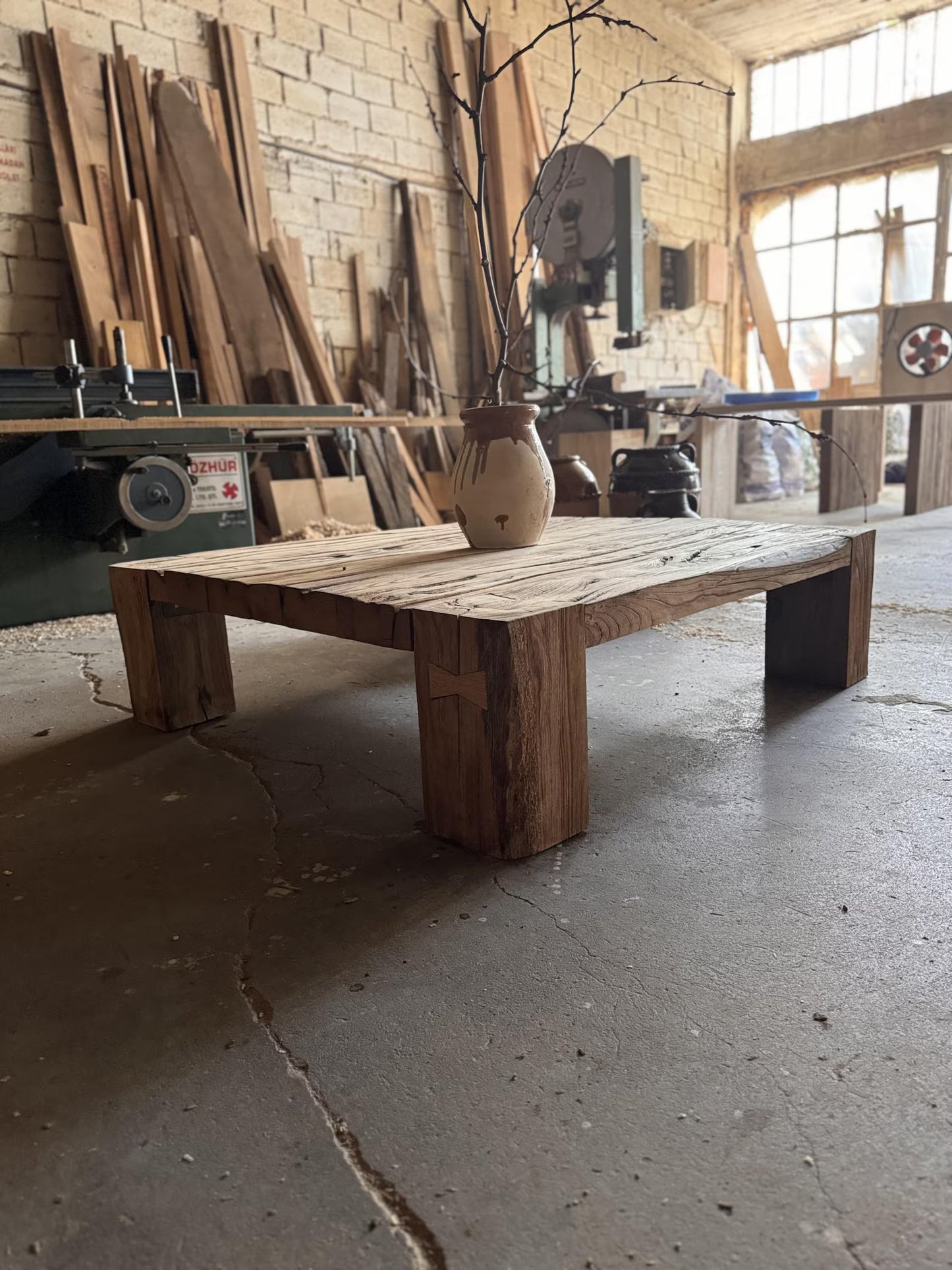 Rustic Reclaimed Barn Beam Oak Coffee Table • Handmade Large Wood Coffee Table
