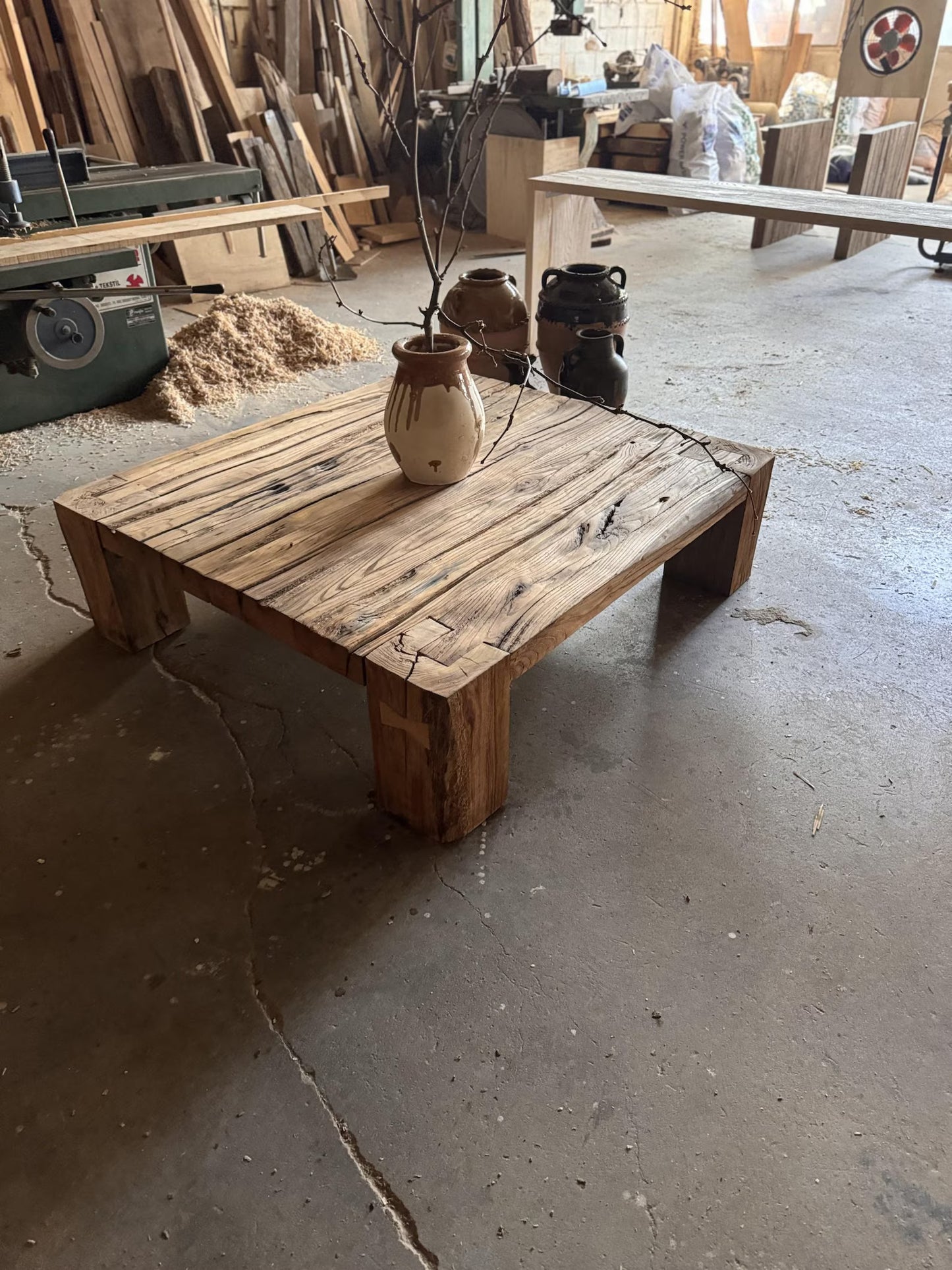 Rustic Reclaimed Barn Beam Oak Coffee Table • Handmade Large Wood Coffee Table
