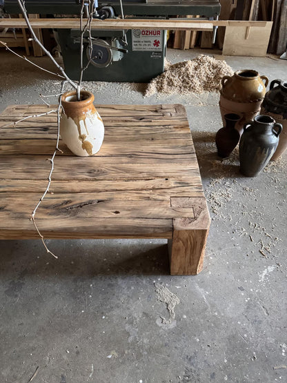Rustic Reclaimed Barn Beam Oak Coffee Table • Handmade Large Wood Coffee Table