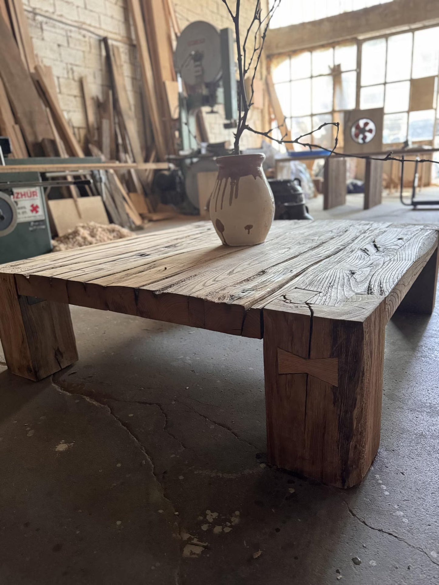 Rustic Reclaimed Barn Beam Oak Coffee Table • Handmade Large Wood Coffee Table