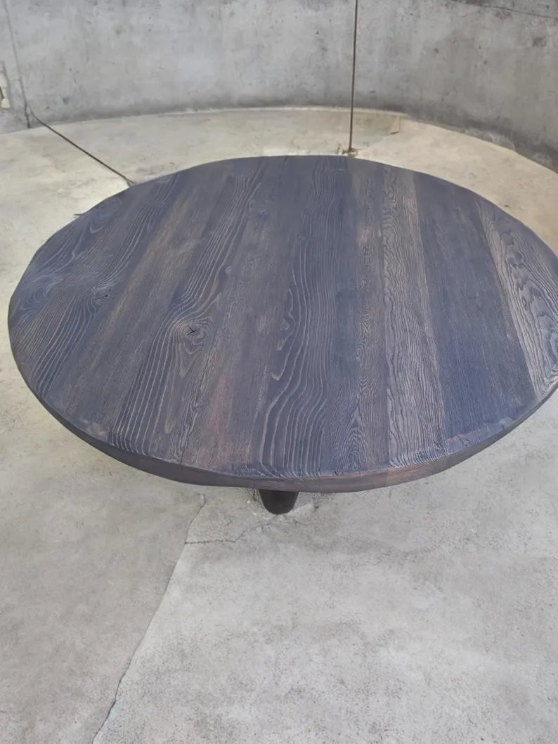 Rustic Round Low Wood Dark Brown Coffee Table • Living Room Handmade Furniture