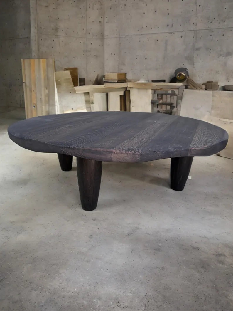 Rustic Round Low Wood Dark Brown Coffee Table • Living Room Handmade Furniture