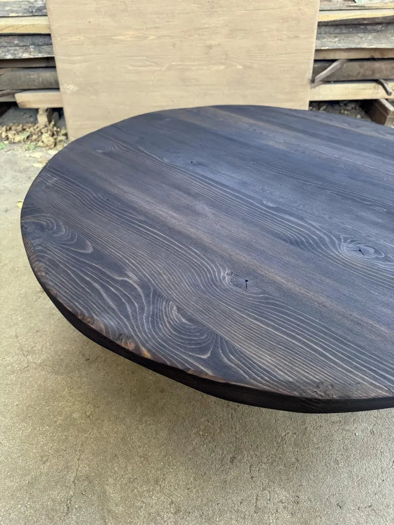 Rustic Round Low Wood Dark Brown Coffee Table • Living Room Handmade Furniture