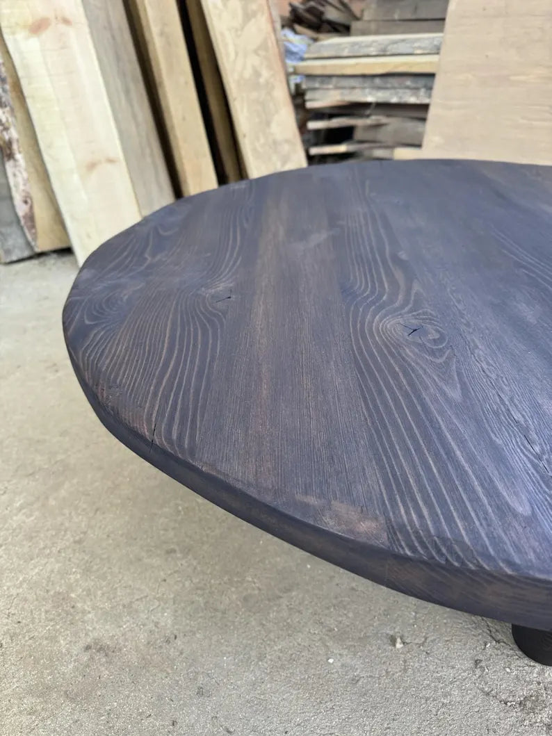 Rustic Round Low Wood Dark Brown Coffee Table • Living Room Handmade Furniture