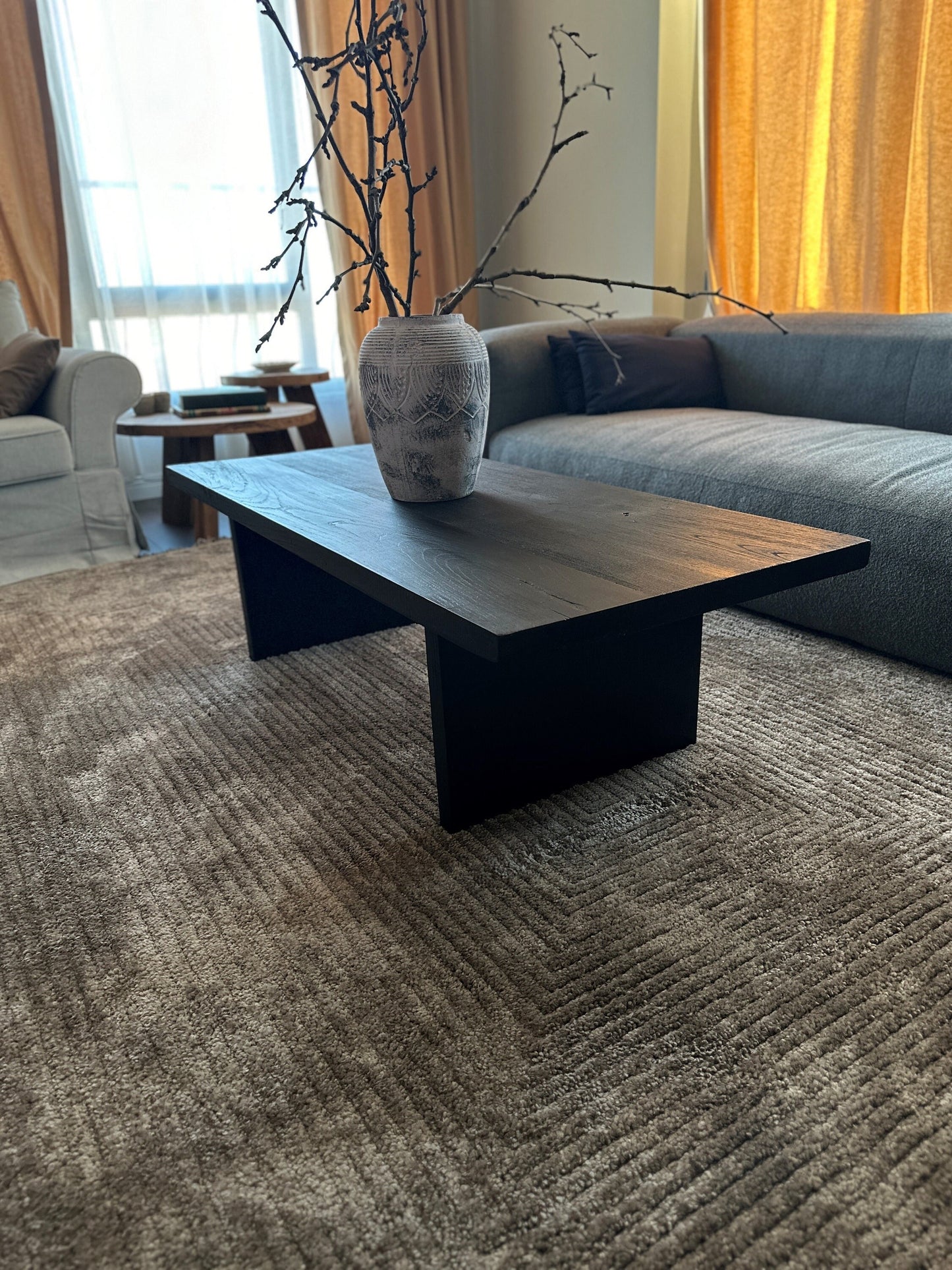 Black Coffee Table • Reclaimed Oak Solid Wood