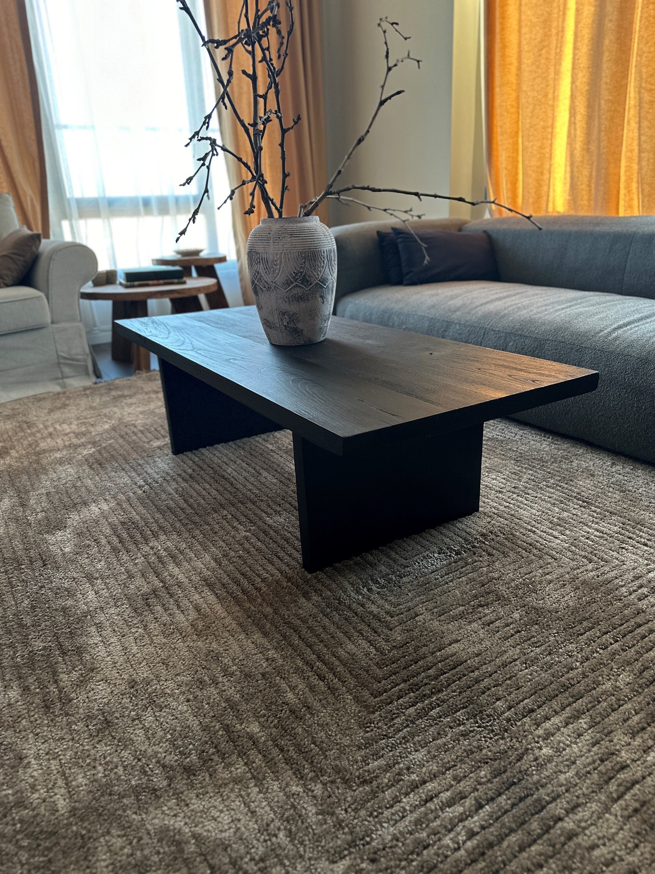 Black Coffee Table • Reclaimed Oak Solid Wood