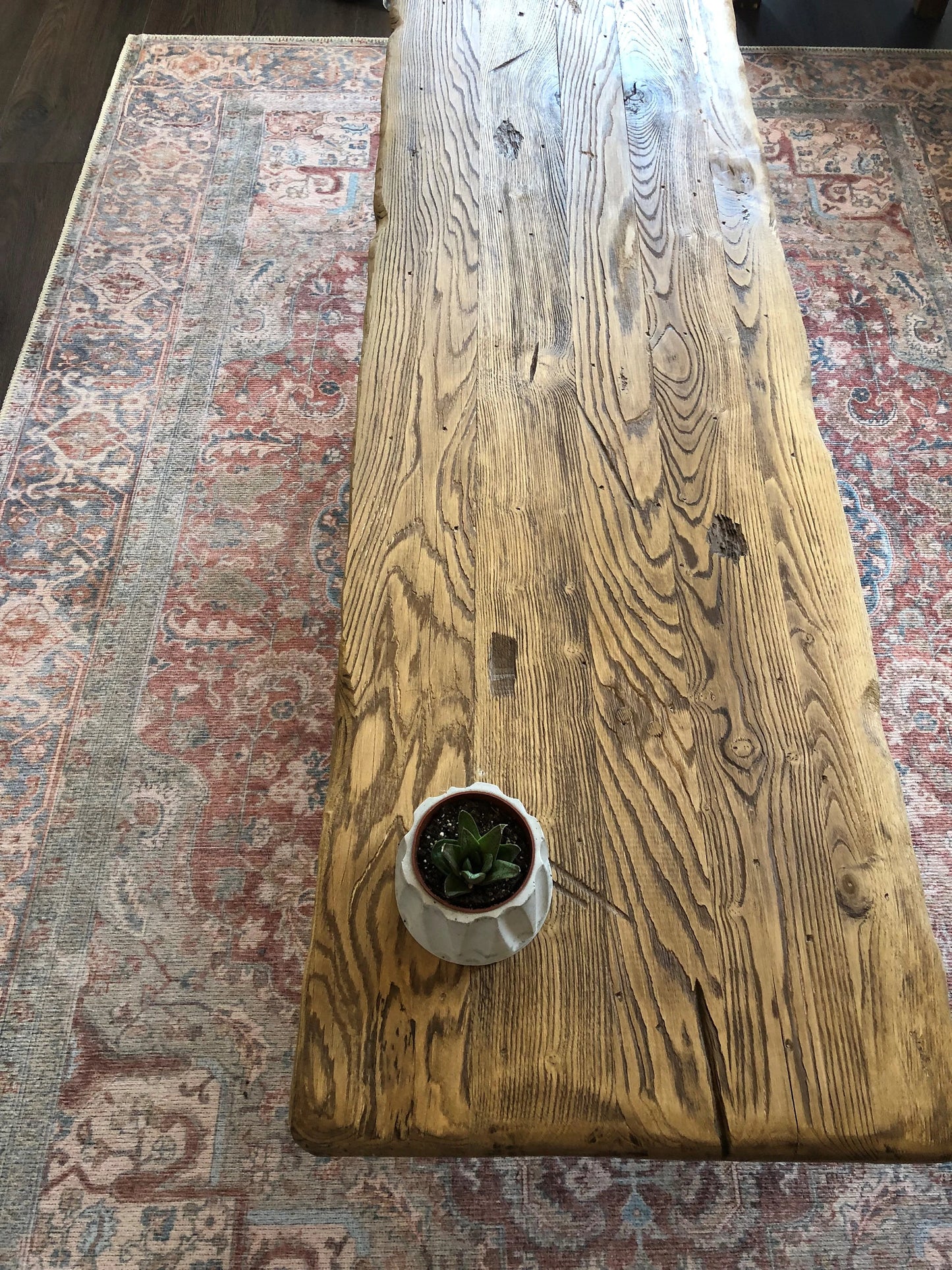 Unique Rustic Chestnut Wood Coffee Table • Reclaimed Live Edge Handmade Living Room Furniture