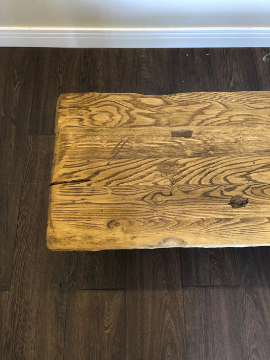 Unique Rustic Chestnut Wood Coffee Table • Reclaimed Live Edge Handmade Living Room Furniture