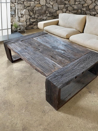 Rustic Old Wood Coffee Table • Living Room Handmade Farmhouse Coffee Table Furniture • Reclaimed Wood Live Edge Coffee Table