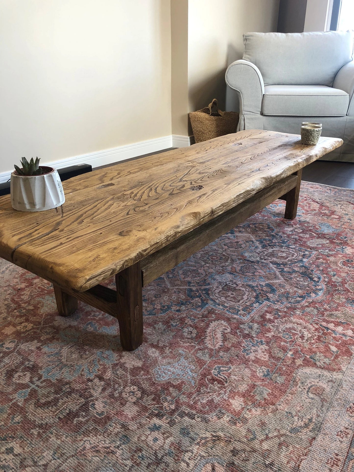 Unique Rustic Chestnut Wood Coffee Table • Reclaimed Live Edge Handmade Living Room Furniture