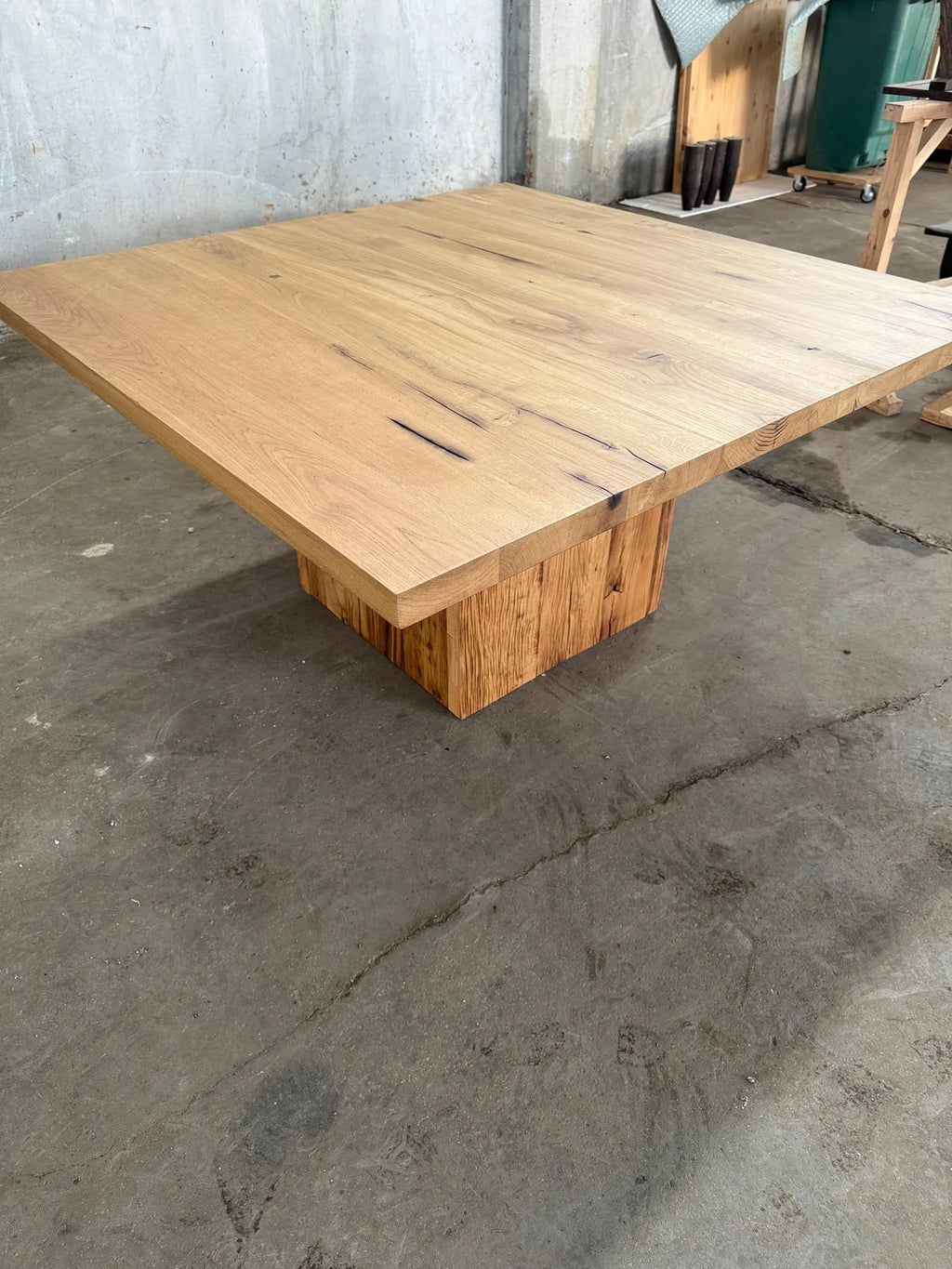 Reclaimed Oak Square Pedestal Dining Table • Handmade Farmhouse Dining Furniture