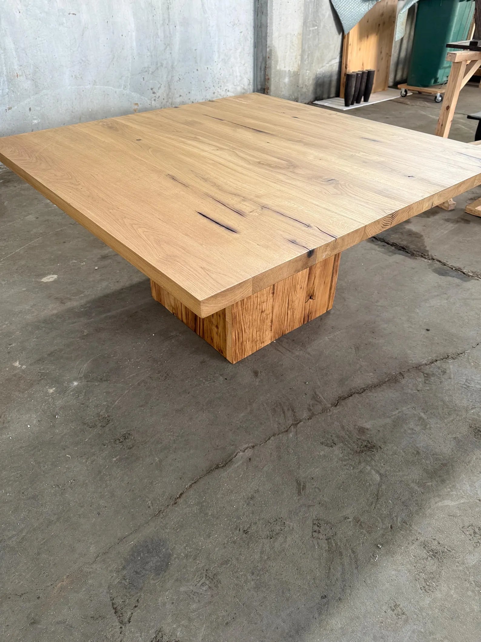 Reclaimed Oak Square Pedestal Dining Table • Handmade Farmhouse Dining Furniture