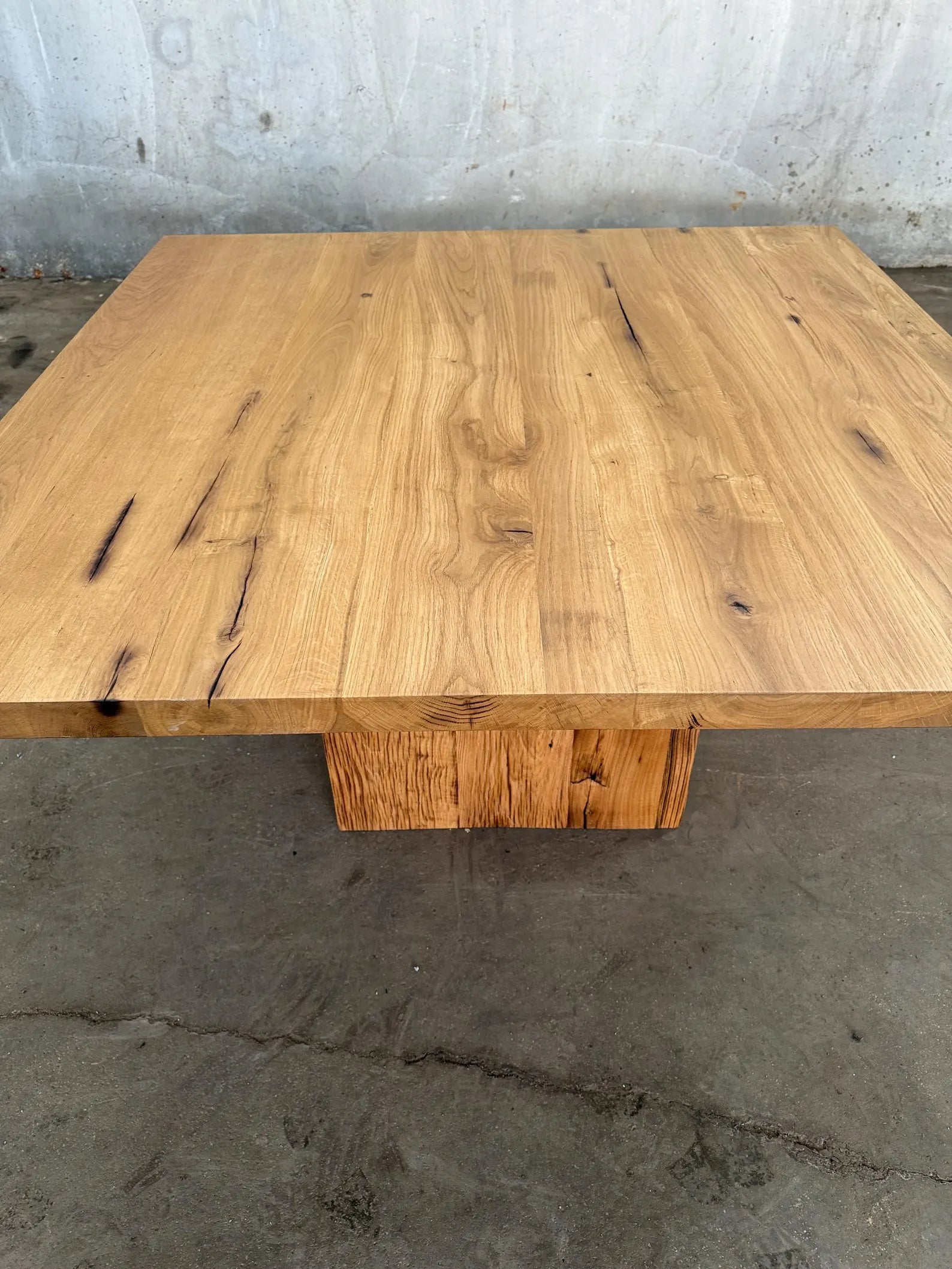 Reclaimed Oak Square Pedestal Dining Table • Handmade Farmhouse Dining Furniture