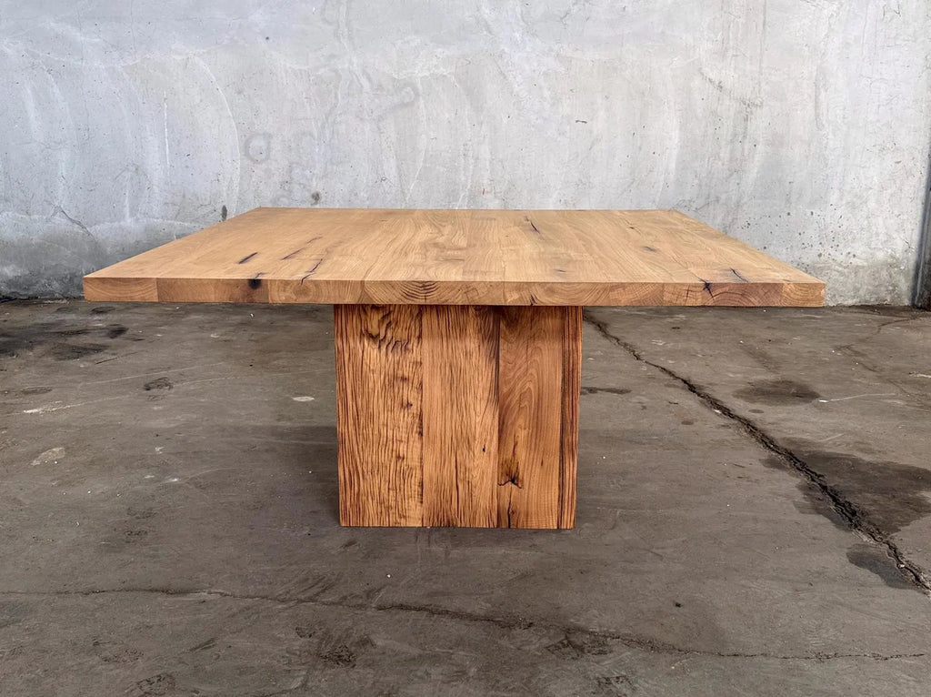 Reclaimed Oak Square Pedestal Dining Table • Handmade Farmhouse Dining Furniture