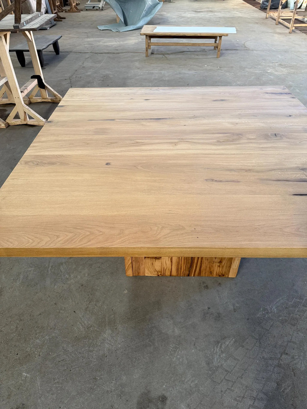 Reclaimed Oak Square Pedestal Dining Table • Handmade Farmhouse Dining Furniture