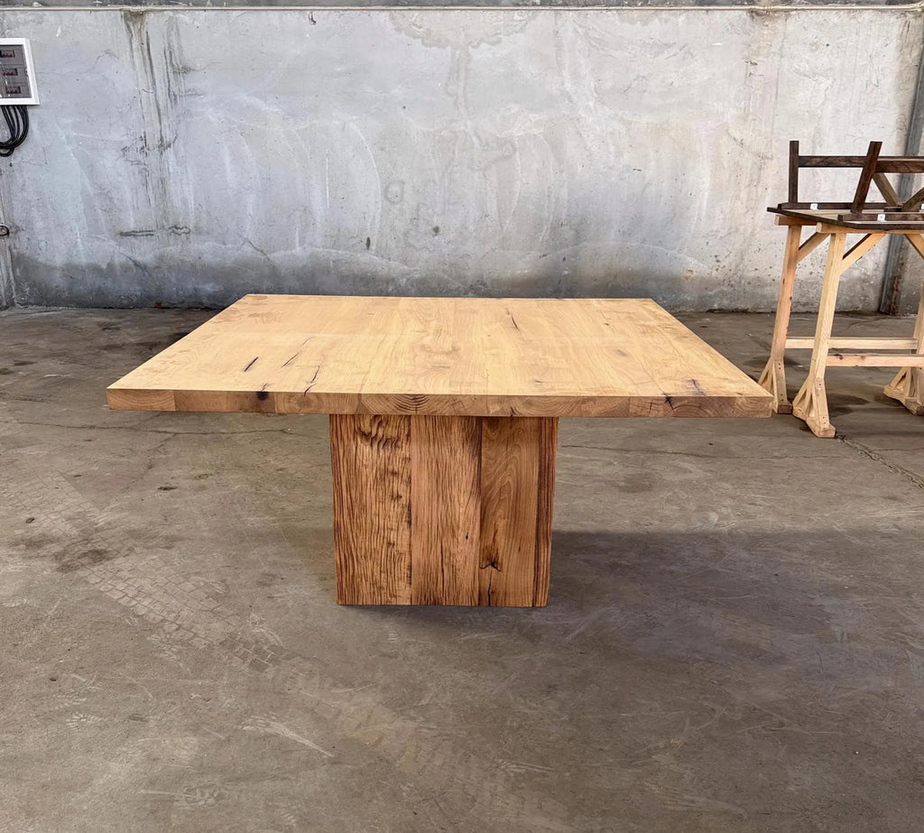 Reclaimed Oak Square Pedestal Dining Table • Handmade Farmhouse Dining Furniture