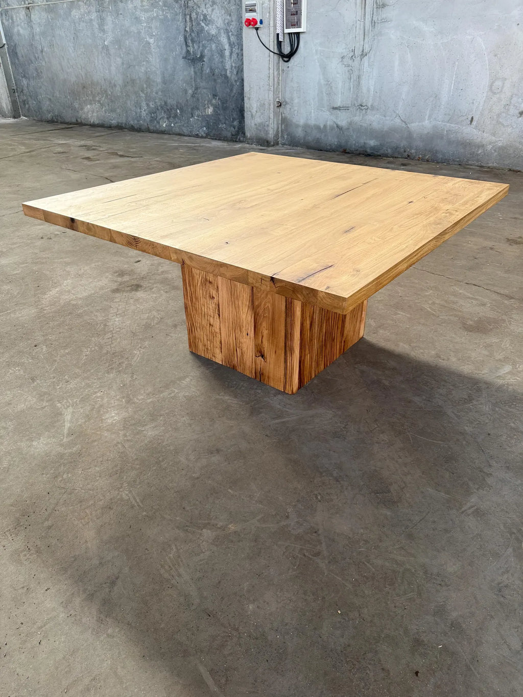 Reclaimed Oak Square Pedestal Dining Table • Handmade Farmhouse Dining Furniture