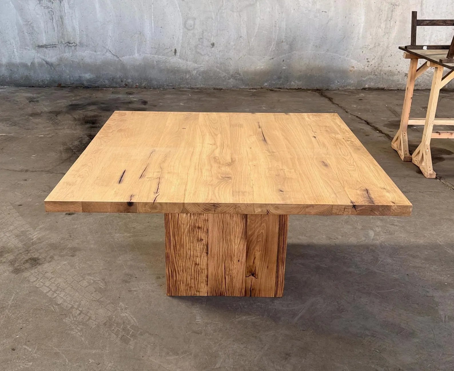 Reclaimed Oak Square Pedestal Dining Table • Handmade Farmhouse Dining Furniture