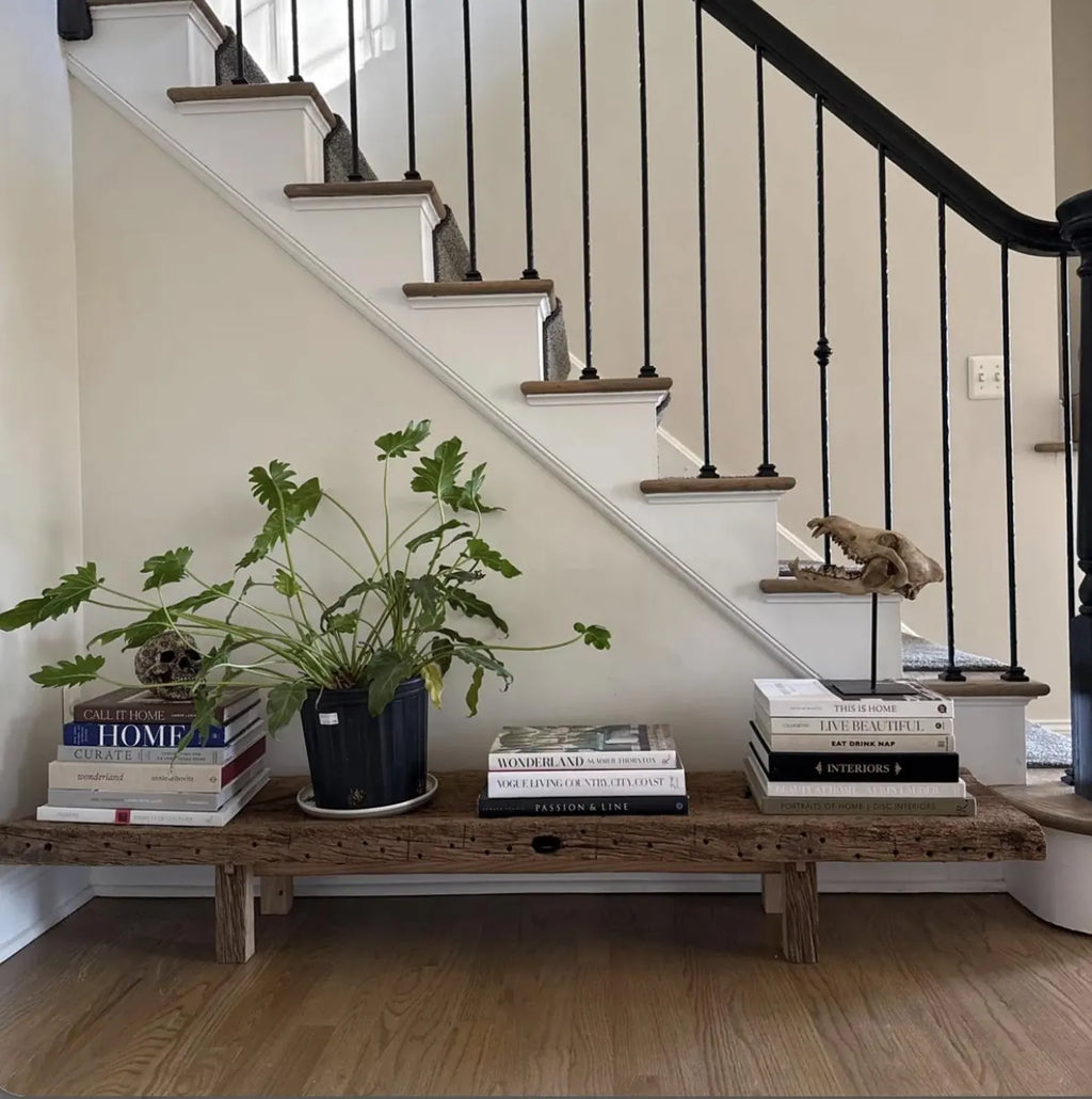 Reclaimed Oak Wood Bench • Handmade Low Shelf • Low Console Table
