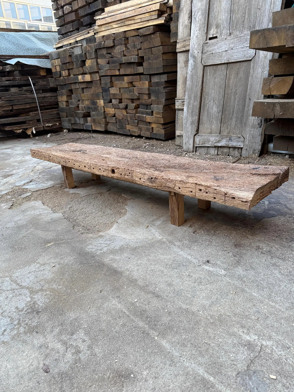 Reclaimed Oak Wood Bench • Handmade Low Shelf • Low Console Table