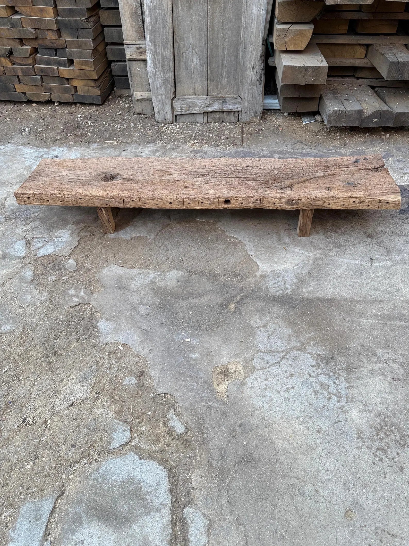 Reclaimed Oak Wood Bench • Handmade Low Shelf • Low Console Table