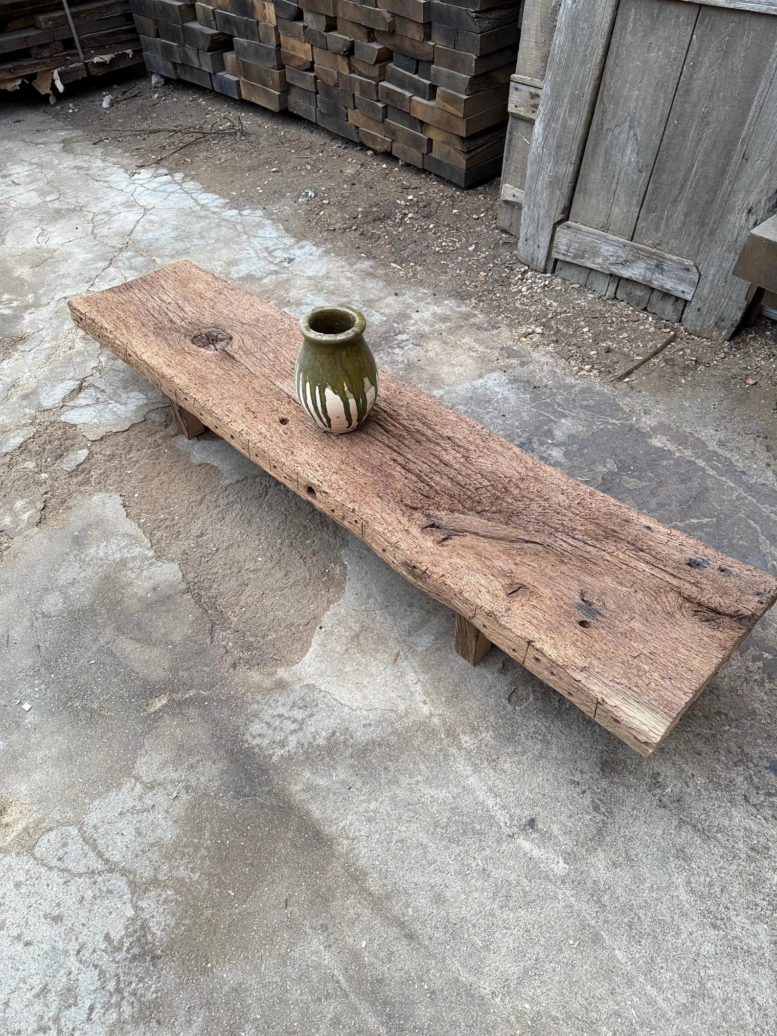 Reclaimed Oak Wood Bench • Handmade Low Shelf • Low Console Table