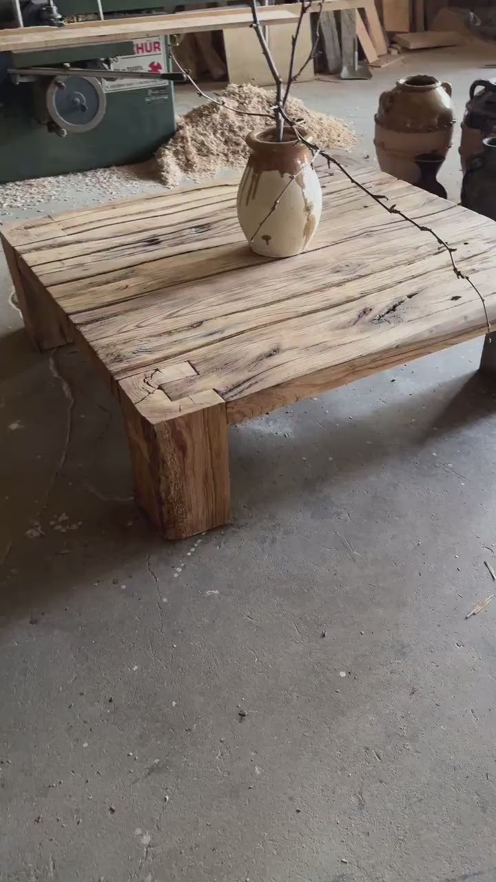 Rustic Reclaimed Barn Beam Oak Coffee Table • Handmade Large Wood Coffee Table
