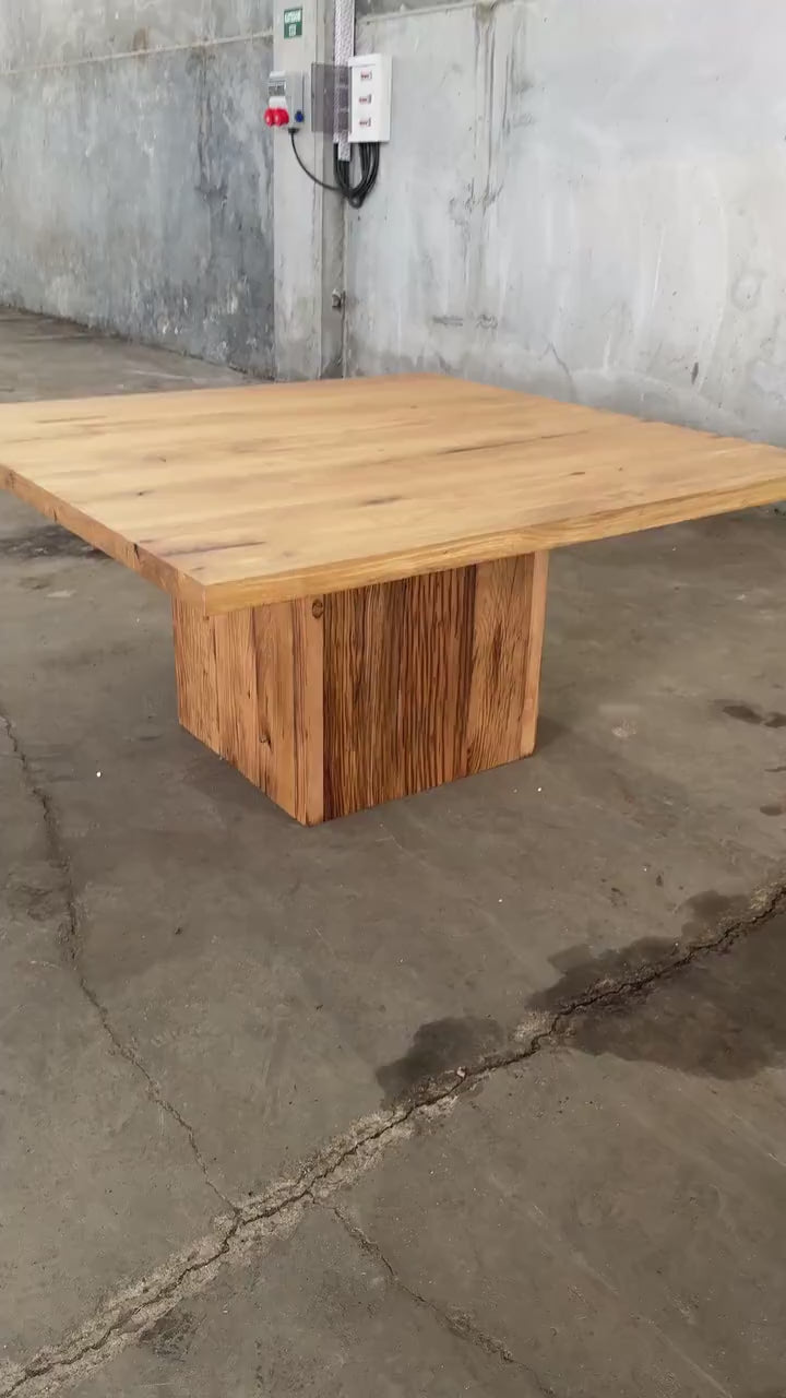 Reclaimed Oak Square Pedestal Dining Table • Handmade Farmhouse Dining Furniture
